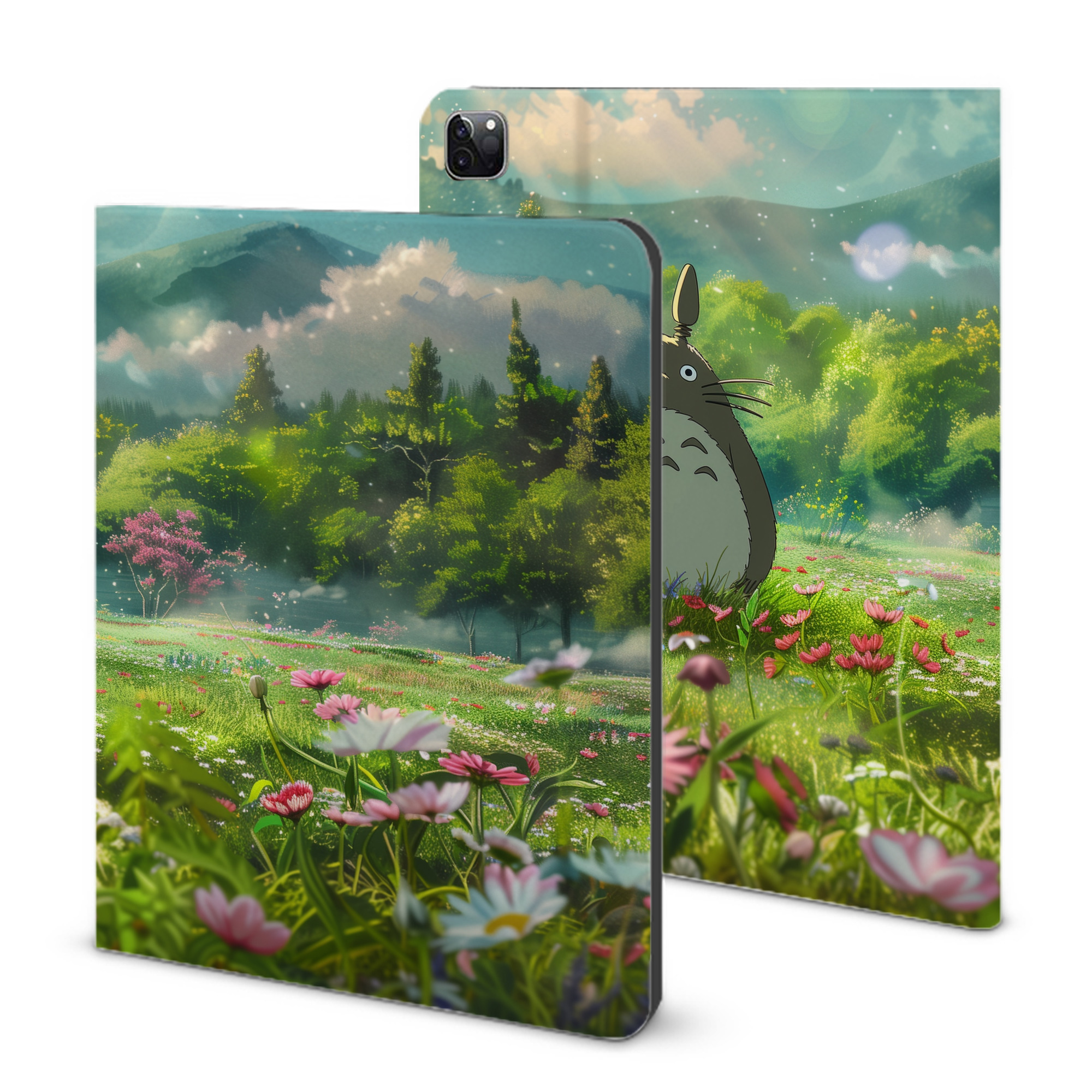（画像用） となりのトトロ 草壁メイ 草壁サツキ My Neighbor Totoro Satsuki Kusakabe Mei Kusakabe IPad ケース ブック型 PUレザー TPU 耐衝撃 軽量 薄型 ペン収納なし 全面保護 IPad 各モデル対応